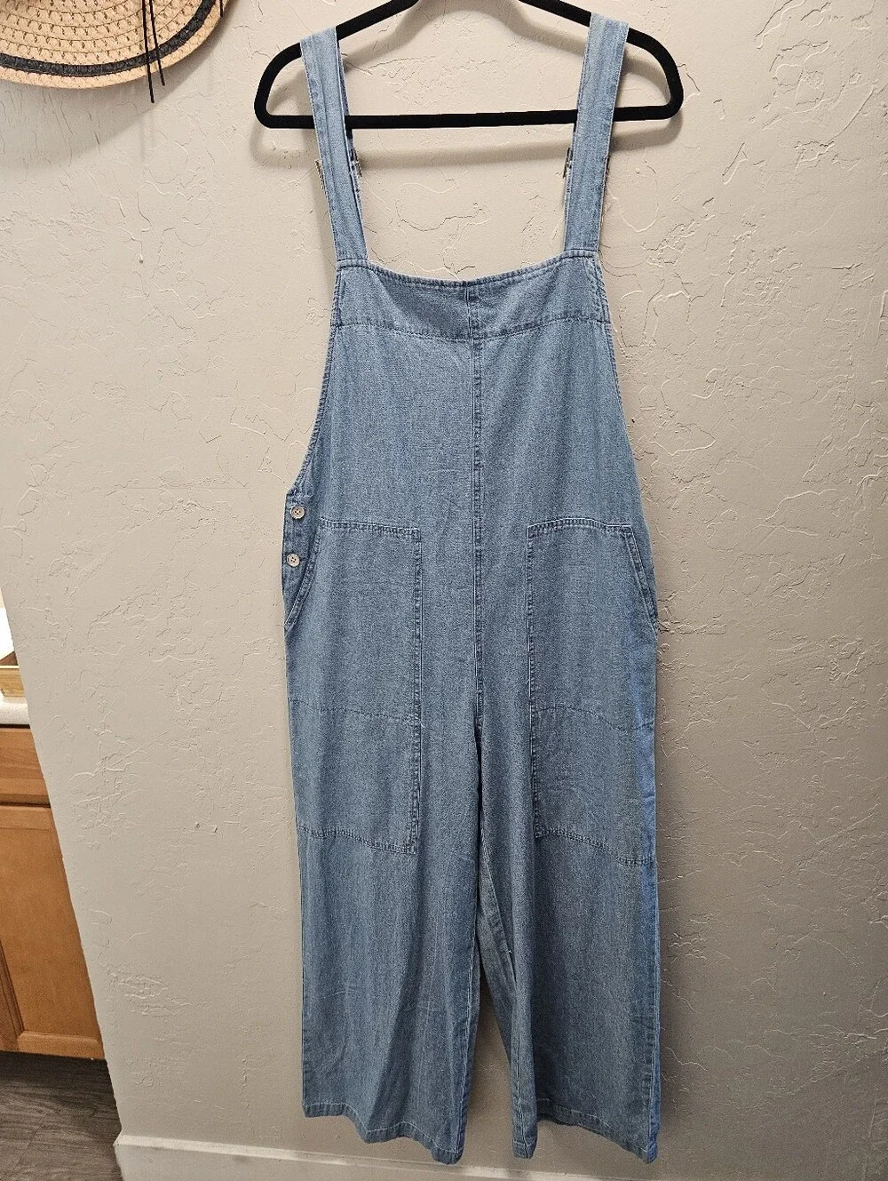 Light Blue Denim Wide-Leg Overalls for Women